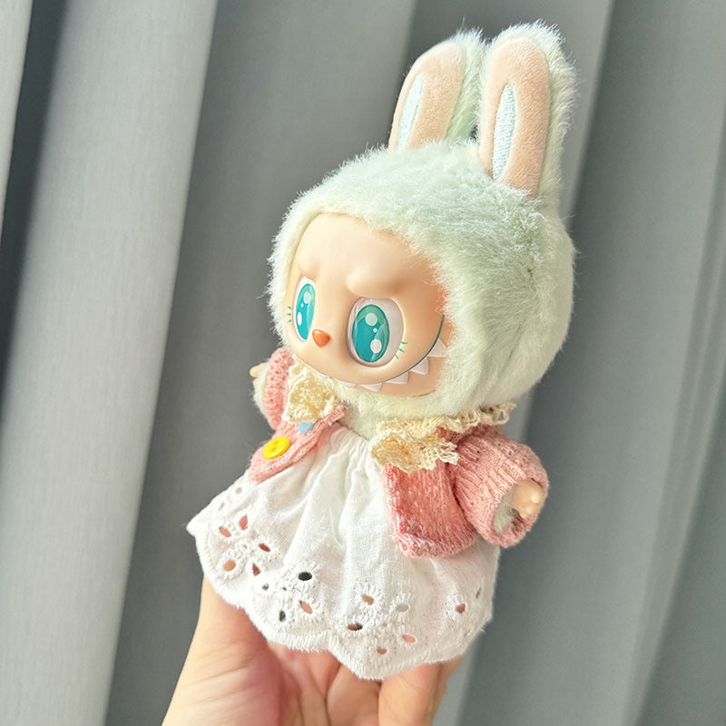[Clothes only] Second-generation keychain Labubu clothes pendant Labubu sitting party color buckle white skirt set