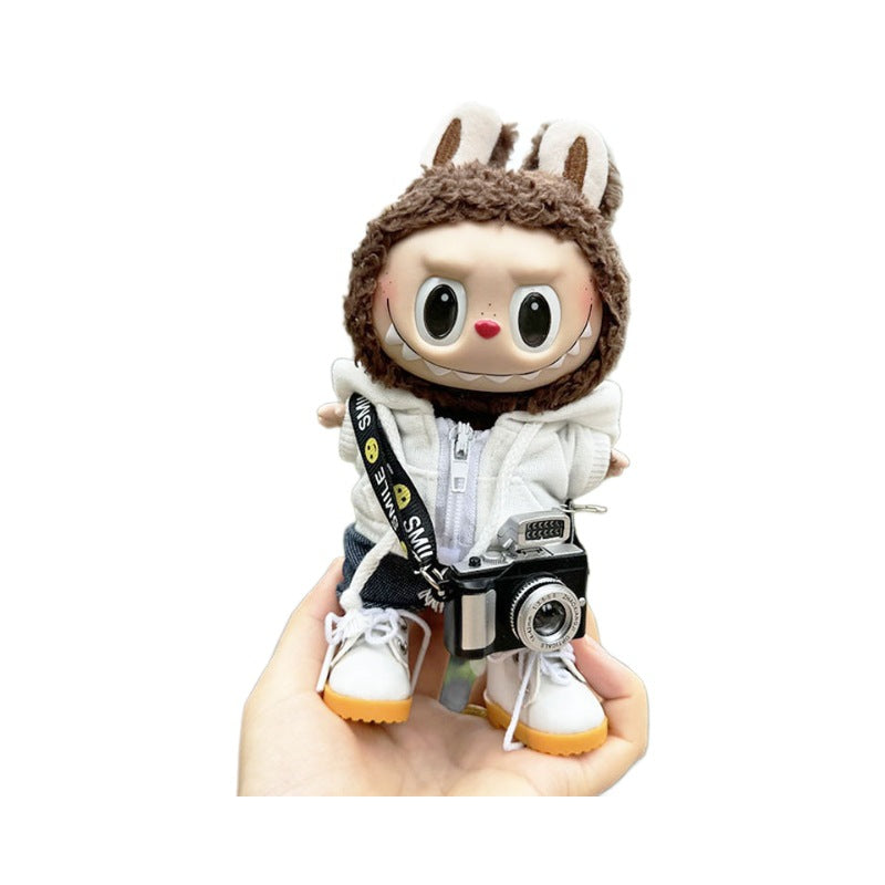 [Clothes only] 17cm Rab cloth pendant labubu doll keychain baby clothes zipper sweater camera pack