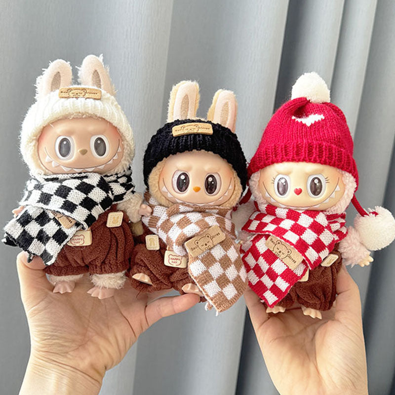 [Clothes only] First and second generation Labubu clothes pendant Labubu sitting party baby clothes plaid scarf overalls