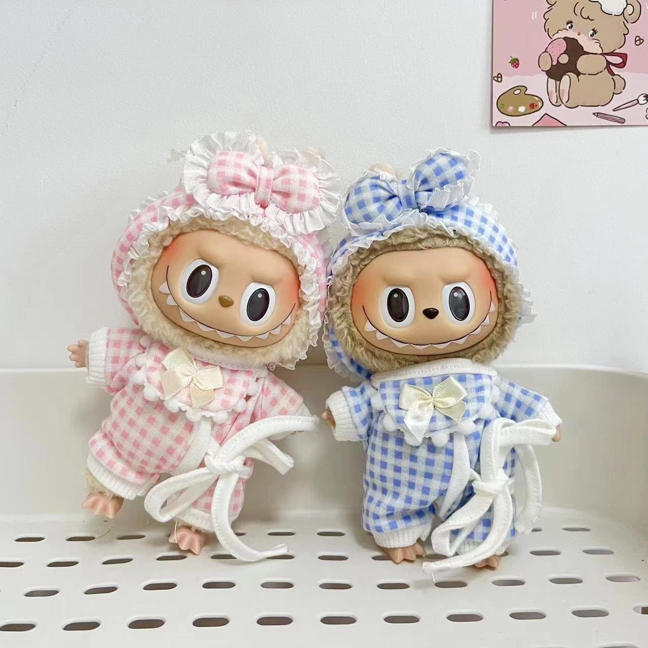 [Clothes only] 15cm pendant, blind box, rabub, plaid pajamas, three-piece set, keychain, doll clothes.