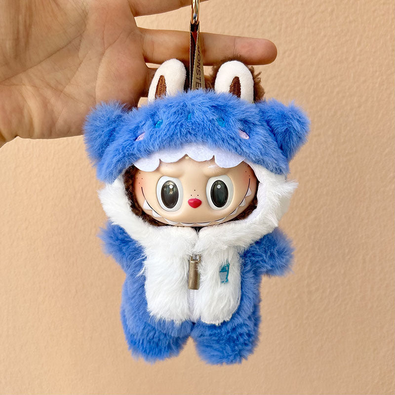[Clothes only] 17cm pendant rabub clothes foot-wrapped one-piece blue shark fish labubu doll clothes are cute and cute.