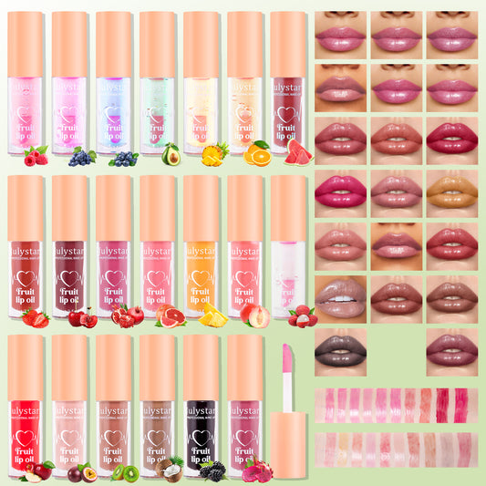 Julystar 20 Color Fruit Lip Glaze Water Light Transparent Moisturizing Moisturizing Temperature Variable Pearlescent Lip Oil
