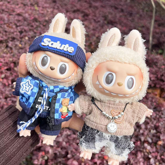 [Clothes only] 17cm pendant, rabub clothes, blue trendy set, keychain, labubu doll clothes, cute.