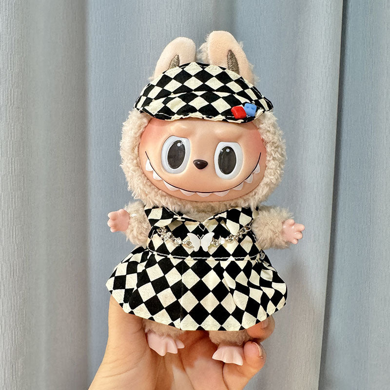 [Clothes only] 17cm pendant Labubu clothes Labubu doll rhombus overalls dress couple outfit