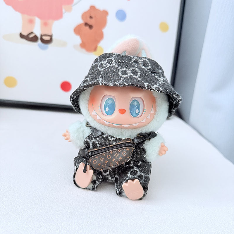[Clothes only] First and second generation Labubu clothes pendant Labubu sitting baby clothes 8-character plaid overalls set