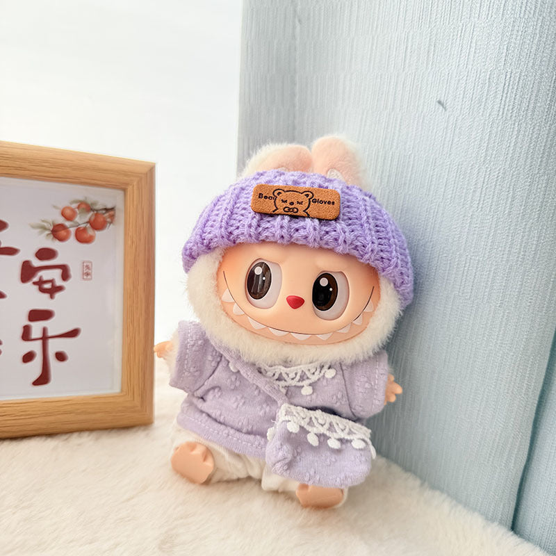 [Clothes only] First and second-generation Labubu clothes pendant Labubu sitting party baby clothes four-petal flower wool hat