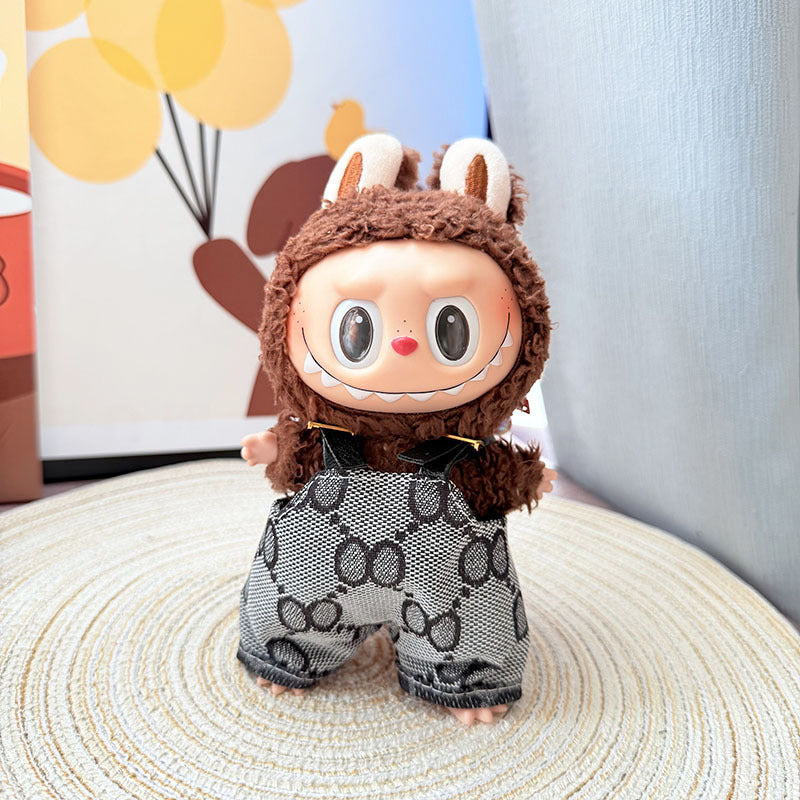 [Clothes only] First and second generation Labubu clothes pendant Labubu sitting baby clothes 8-character plaid overalls set