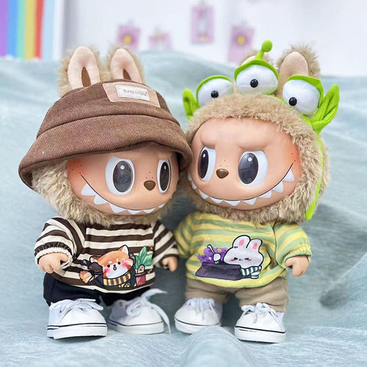 38Cm Labubu vinyl plush doll clothes for Labubu doll clothes striped animal shirt set cute