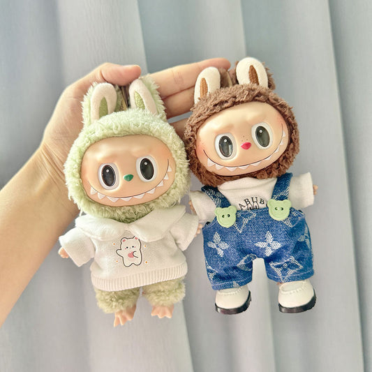 [Clothes only] Second-generation keychain Labubu clothes pendant Labubu sitting party big name overalls set