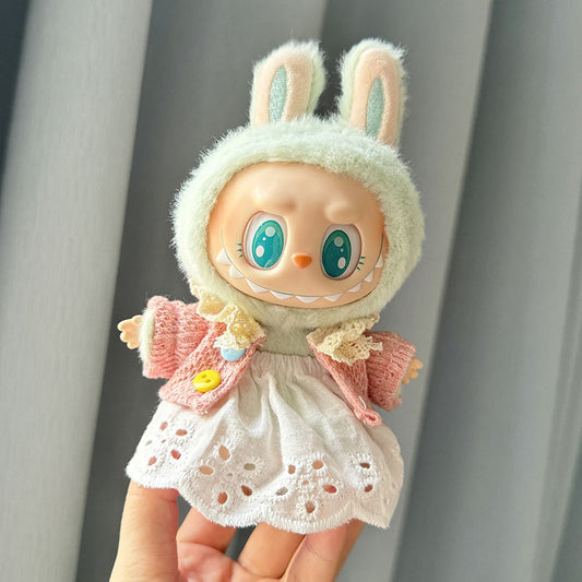 [Clothes only] Second-generation keychain Labubu clothes pendant Labubu sitting party color buckle white skirt set