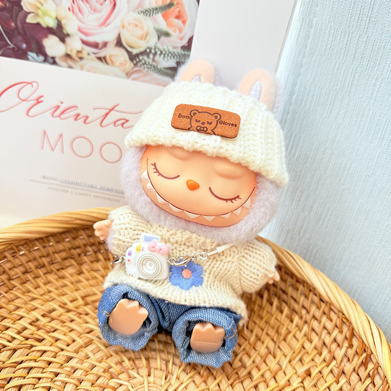 [Clothes only] First and second generation keychain Labubu clothes pendant Labubu baby clothes pink and blue flower sweater