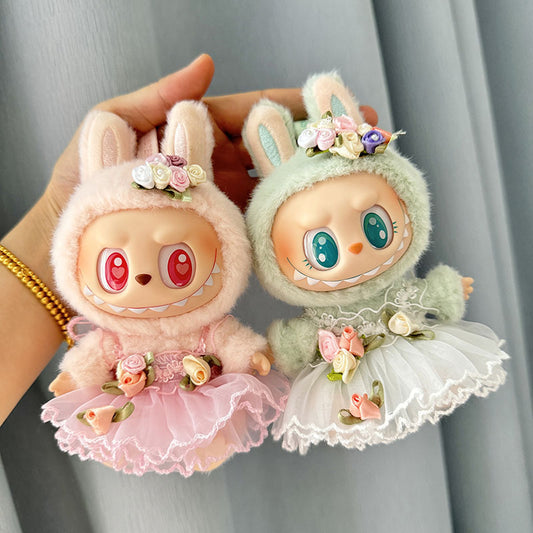 [Clothes only] First/second generation Labubu clothes pendant Labubu sitting party baby clothes head flower wedding dress set