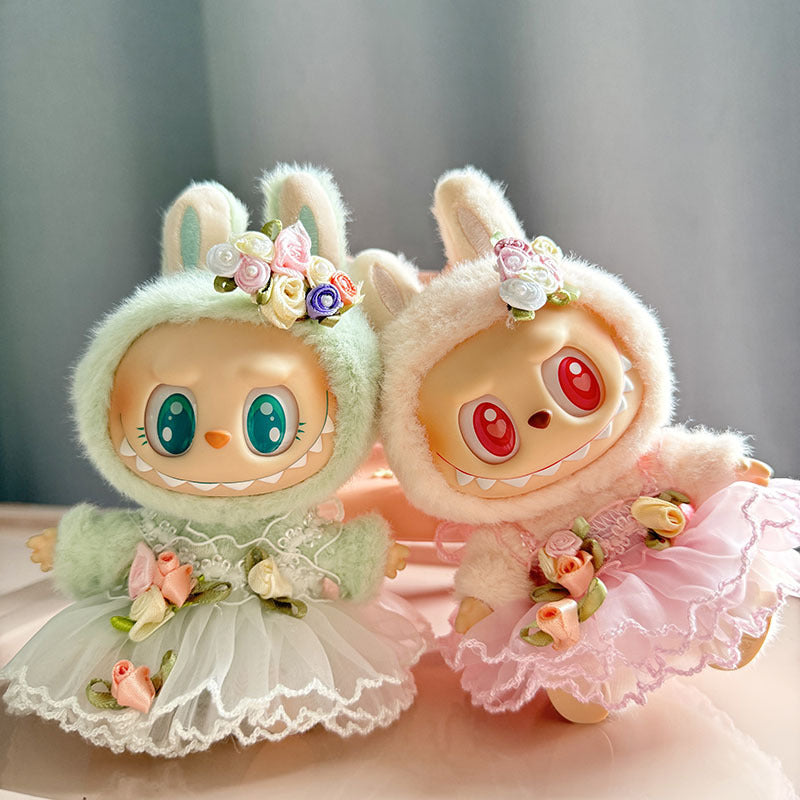 [Clothes only] First/second generation Labubu clothes pendant Labubu sitting party baby clothes head flower wedding dress set