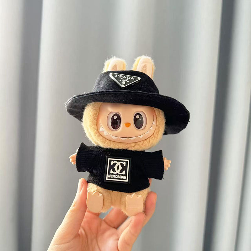 [Clothes only] First and second generation Labubu clothes pendant Labubu sitting party baby clothes Chanel shirt + black hat