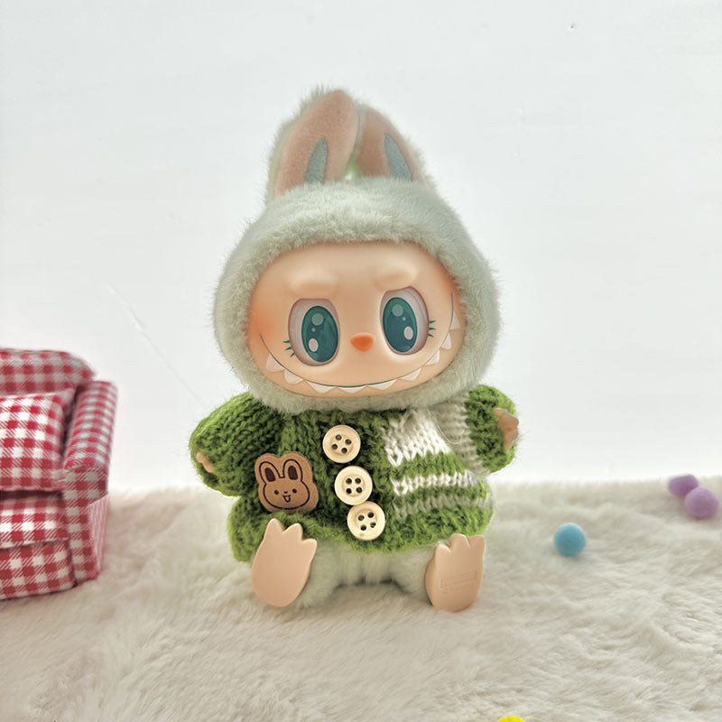 [Clothes only] The first, second and third generation keychain Labubu clothes pendant Labubu baby clothes striped buttons sweater set.