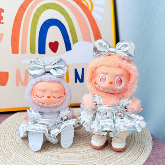 Clothes only] One, two and three generations Labubu clothes pendant Labubu sitting baby clothes silver moon light shadow overalls women
