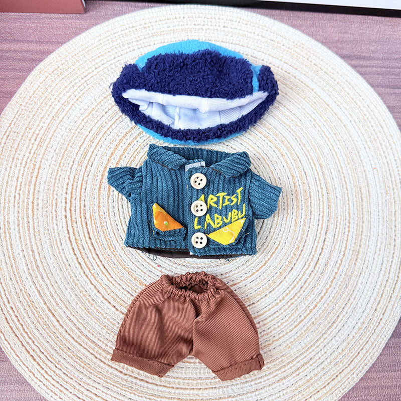 17Cm Labubuwa clothes LABUBU blind box sitting party first two three generations literary blue wind suit cute
