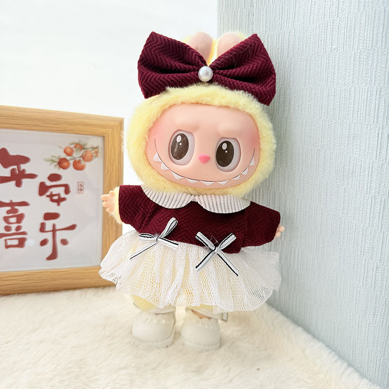 [Clothes only] First and second generation keychain Labubu clothes pendant Labubu cloth pendant burgundy white yarn dress cute