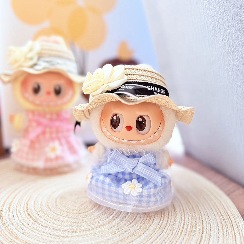 [Clothes only] One, two and three generations Labubu clothes pendant Labubu sitting baby clothes small daisy plaid skirt set