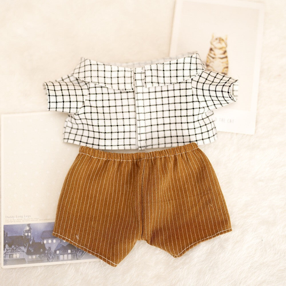 仅衣服] 一二代钥匙扣Labubu衣服挂件拉布布配饰格子休闲三件套萌