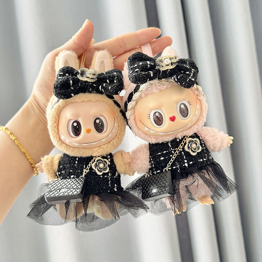 [Clothes only] One, two and three generations Labubu clothes pendant Labubu sitting party baby clothes gauze skirt black fragrant style suit