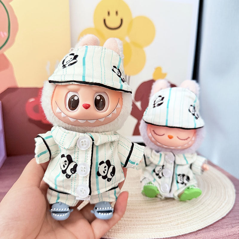 [Clothes only] One, two and three generations Labubu clothes pendant Labubu sitting baby clothes panda eye mask pajama set