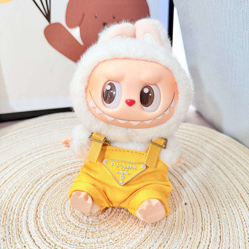 [Clothes only] First and second generation Labubu clothes pendant Labubu sitting baby clothes 8-character plaid overalls set