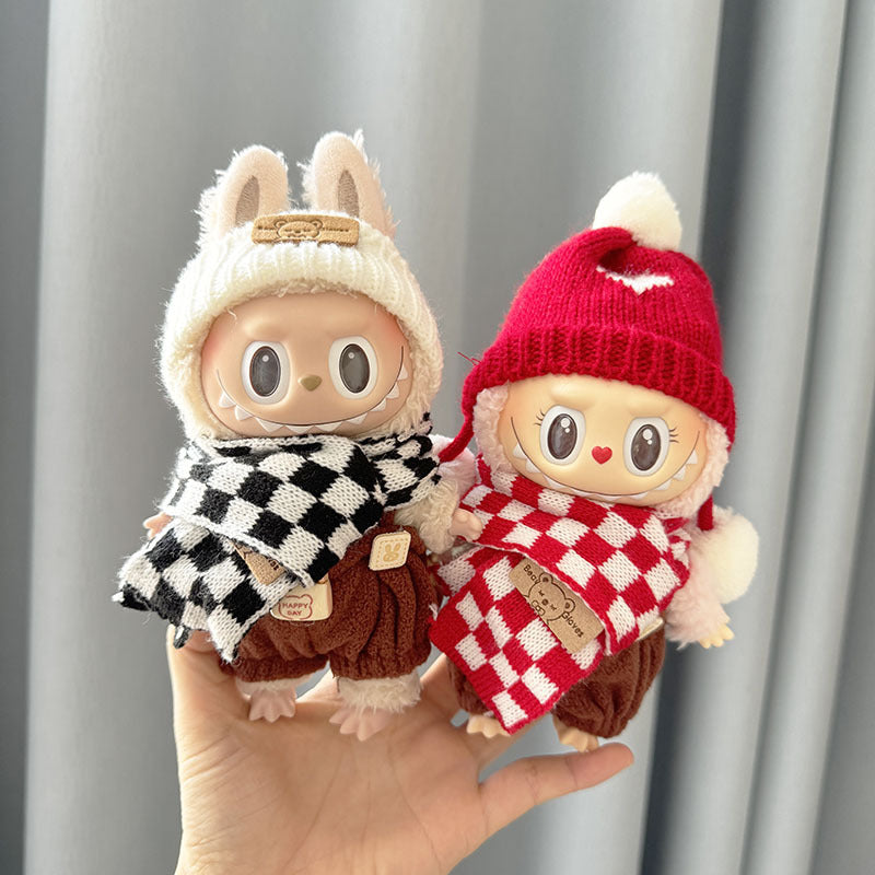 [Clothes only] First and second generation Labubu clothes pendant Labubu sitting party baby clothes plaid scarf overalls