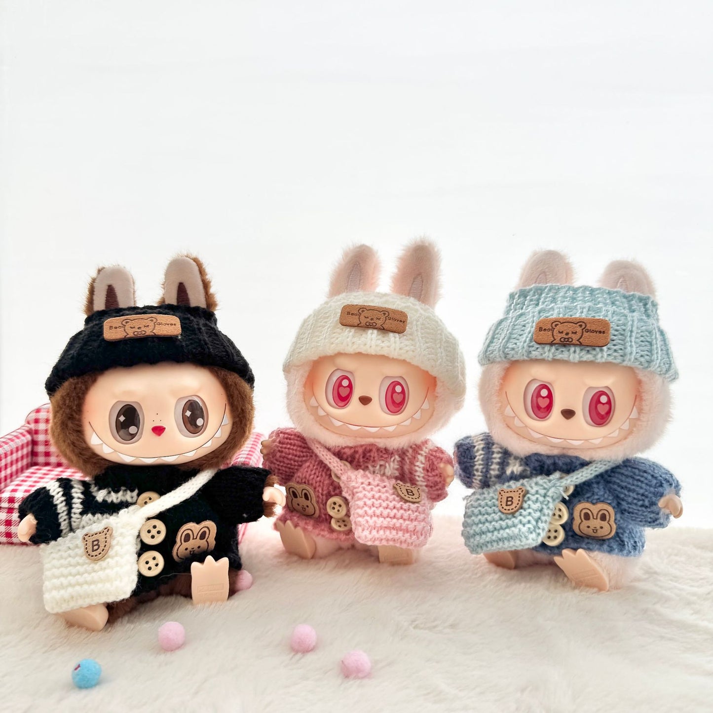[Clothes only] The first, second and third generation keychain Labubu clothes pendant Labubu baby clothes striped buttons sweater set.
