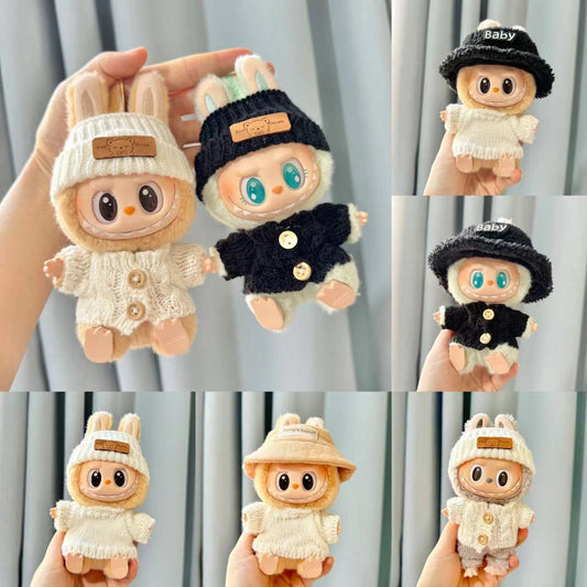 [Clothes only] Second-generation keychain Labubu clothes pendant Labubu sitting party wooden buckle sweater set