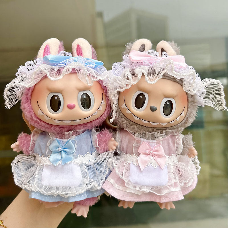 Clothes only] 15cm pendant rabub clothes keychain gauze skirt maid set labubu doll clothes cute