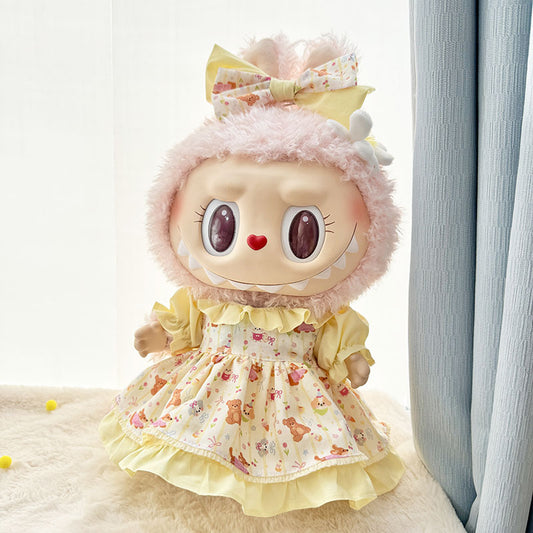 38Cm Labubu plush doll dress for Labubu doll baby dress sweetheart small animal yellow dress