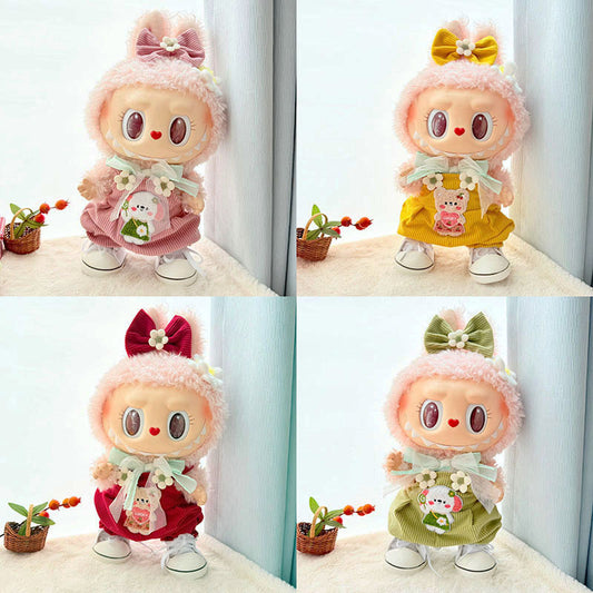 38Cm Labubu plush doll clothes for Labubu doll clothes MOKOKO sweetheart spring overalls