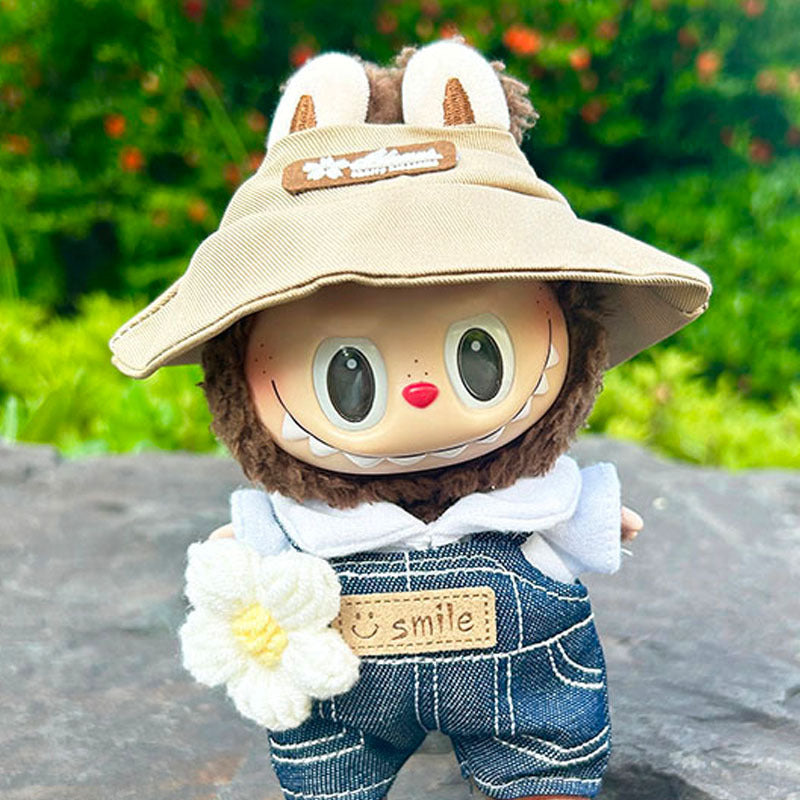 [Clothes only] 17cm blind box Labubu baby clothes keychain Labubu doll clothes pink and white plaid overalls cute