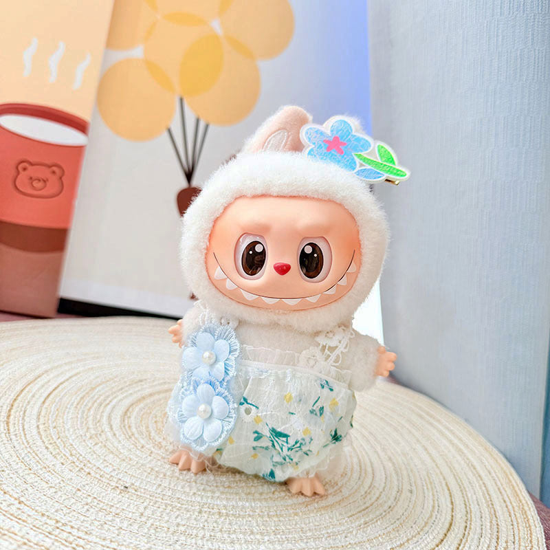 Clothes only] First and second generation Labubu clothes pendant Labubu sitting baby clothes pink flower dream jumpsuit cute