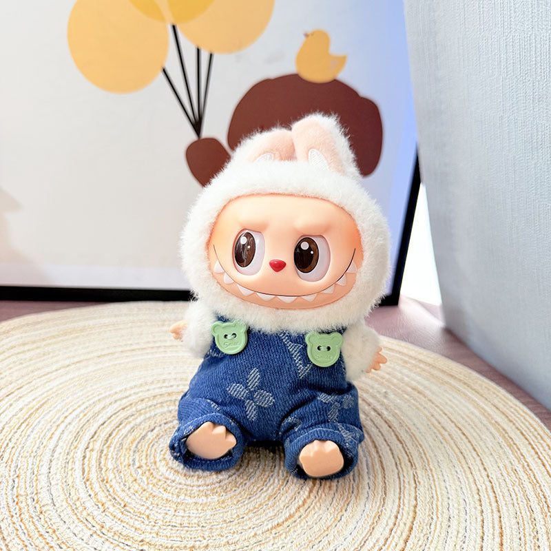 [Clothes only] First and second generation Labubu clothes pendant Labubu sitting baby clothes 8-character plaid overalls set