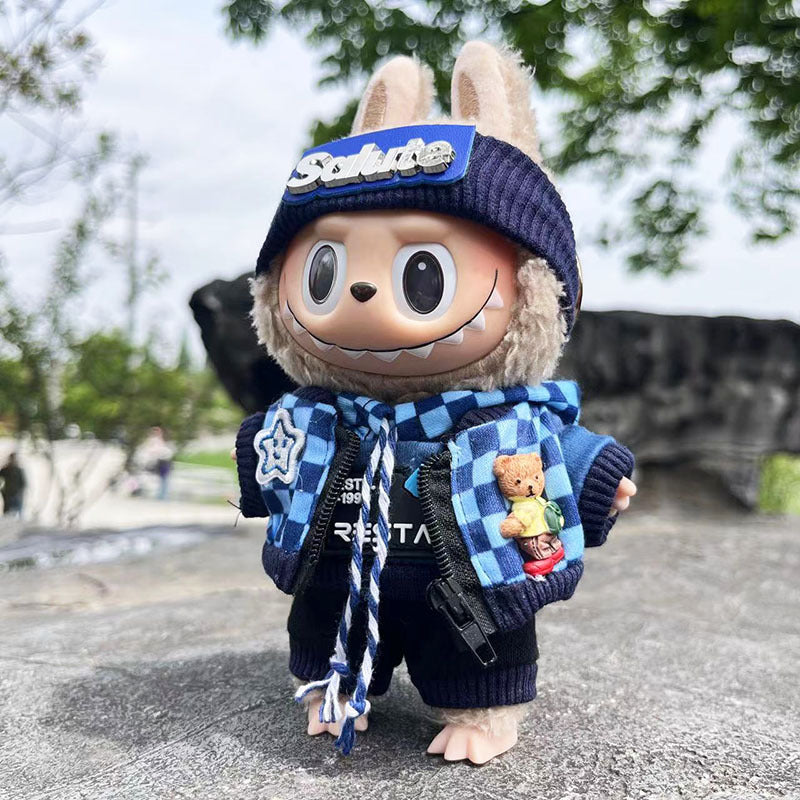 [Clothes only] 17cm pendant, rabub clothes, blue trendy set, keychain, labubu doll clothes, cute.