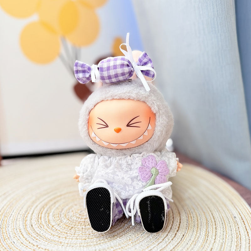 [Clothes only] One, two and three generations Labubu clothes pendant Labubu sitting baby clothes sweet grid little baby suit cute