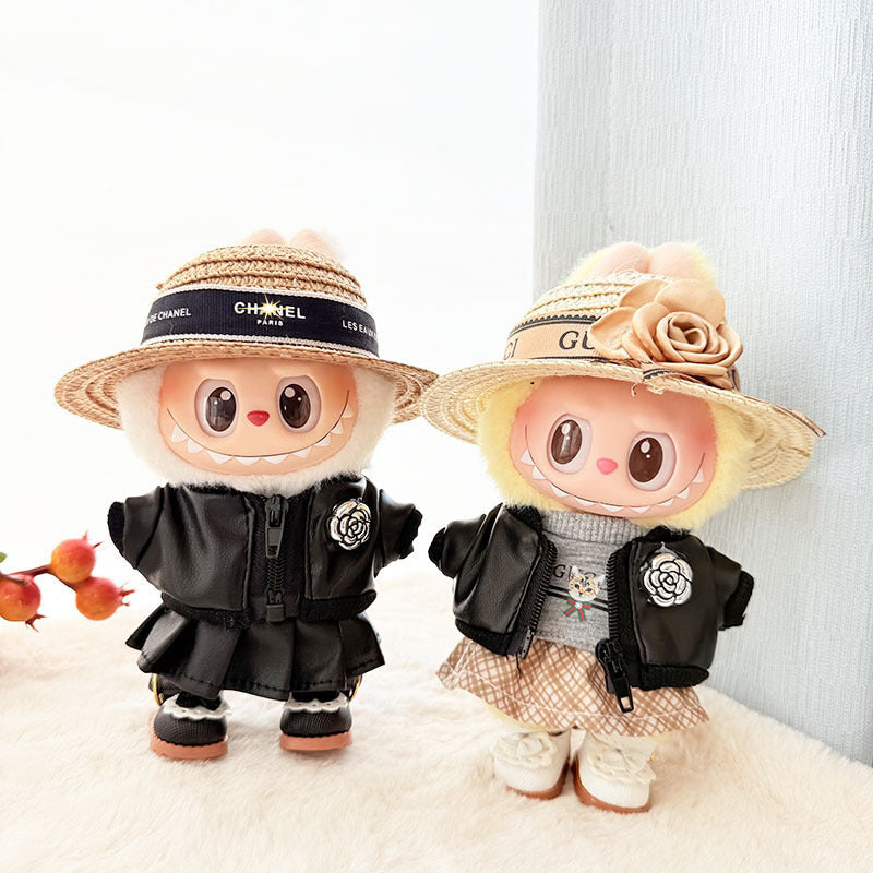 [Clothes only] 17cm pendant, rabub clothes, cat T camellia straw hat set, labubu doll clothes.