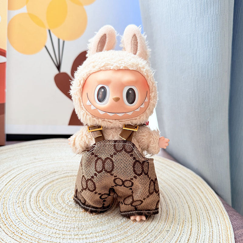 [Clothes only] First and second generation Labubu clothes pendant Labubu sitting baby clothes 8-character plaid overalls set