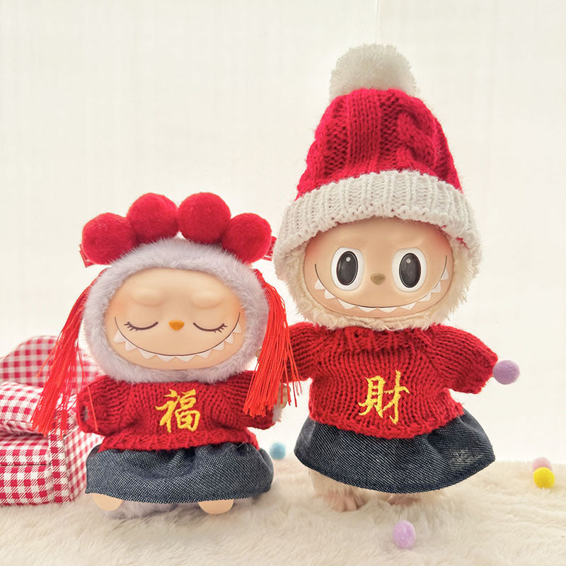 [Clothes only] First and second generation keychain Labubu clothes pendant Labubu sitting party New Year's wealth sweater