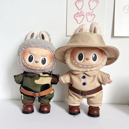 [Clothes only] 17cm labubu blind box pendant doll with camouflage jumpsuit
