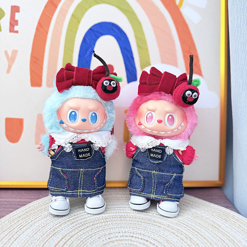 [Clothes only] One, two and three generations Labubu clothes pendant Labubu sitting baby clothes calf denim strap set