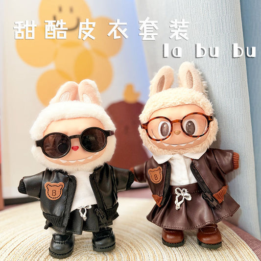 [Clothes only] 17cm Labubuwa clothes LABUBU blind box sitting party one, two, three generations of cool sweet leather clothes