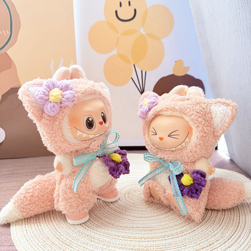 [Clothes only] 17cm Labubuwa clothes LABUBU blind box sitting party one, two or three generations of pink velvet fox clothes.