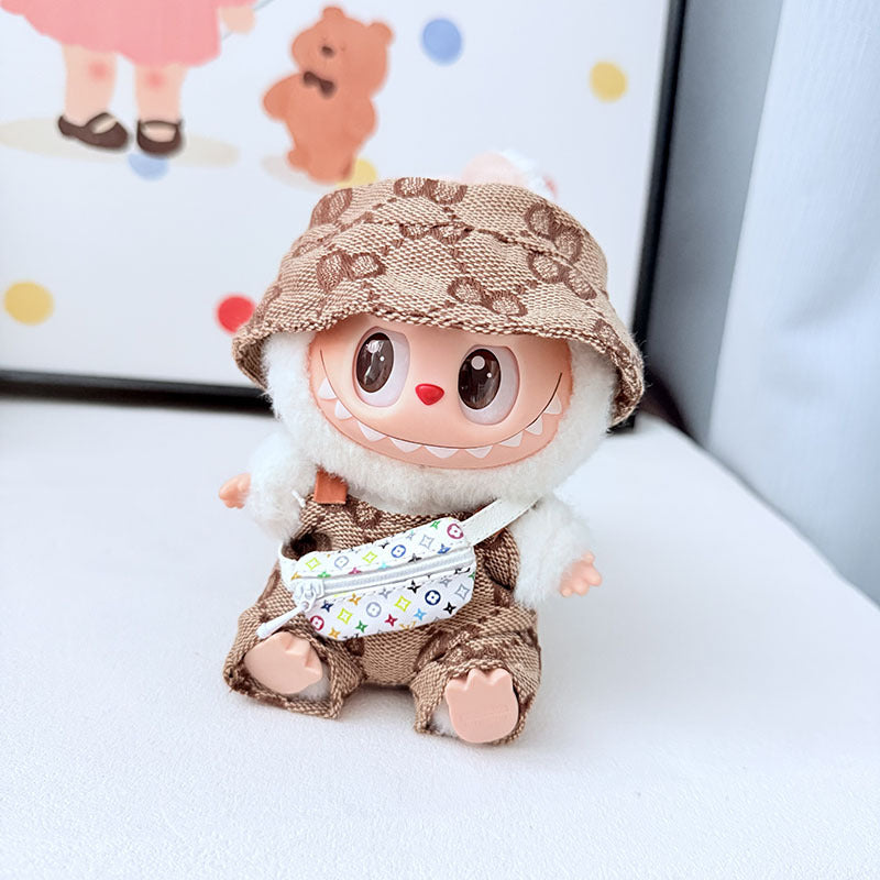 [Clothes only] First and second generation Labubu clothes pendant Labubu sitting baby clothes 8-character plaid overalls set