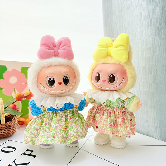 [Clothes only] First and second generation keychain Labubu clothes pendant Labubu baby clothes spring outing flower skirt set cute