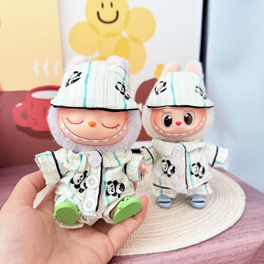 [Clothes only] One, two and three generations Labubu clothes pendant Labubu sitting baby clothes panda eye mask pajama set
