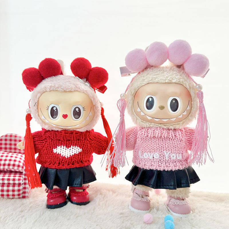 [Clothes only] First and second generation keychain Labubu clothes pendant Labubu cloth leather skirt knitted sweater love you cute