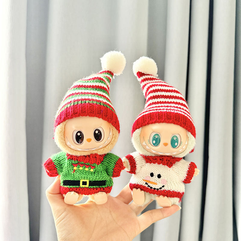 [Clothes only] First and second generation keychain Labubu clothes pendant Labubu baby clothes Christmas snowman pointed hat set